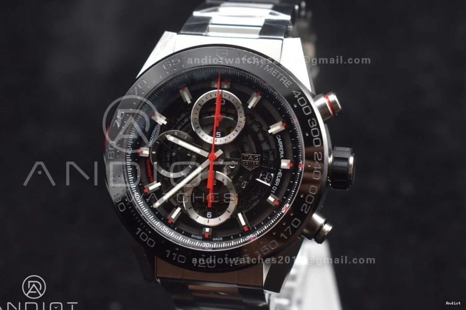 SS 01 on A1887 Chrono Best Black Calibre Dial Bracelet SS XF Strap 1:1 Edition Heuer 0209